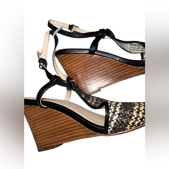 Cole Haan Black and Brown Woven Wedge Sandals - Picture 5 of 6